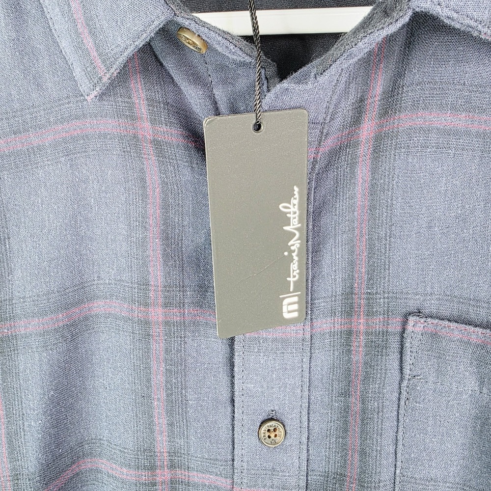 Travis Mathew Shirt Men's Large Blue Plaid Flannel Long Sleeve Button Up NWT‎ - Picture 2 of 12